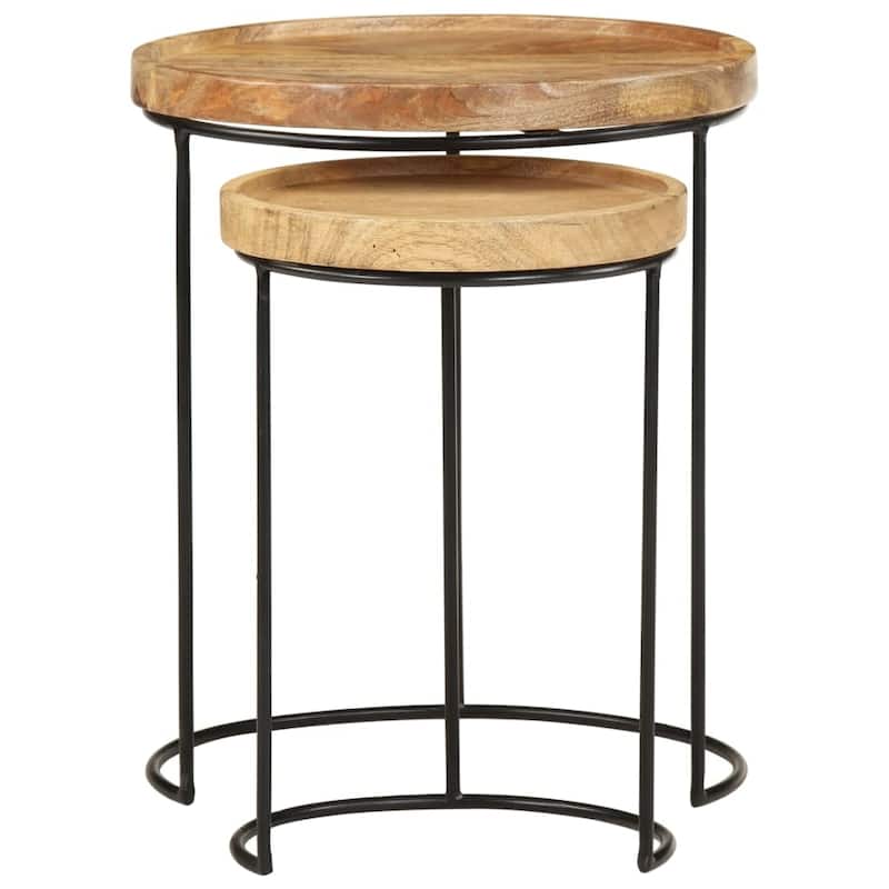 vidaXL Coffee Table Set 2 Piece Round End Sofa Table Solid Wood and Steel