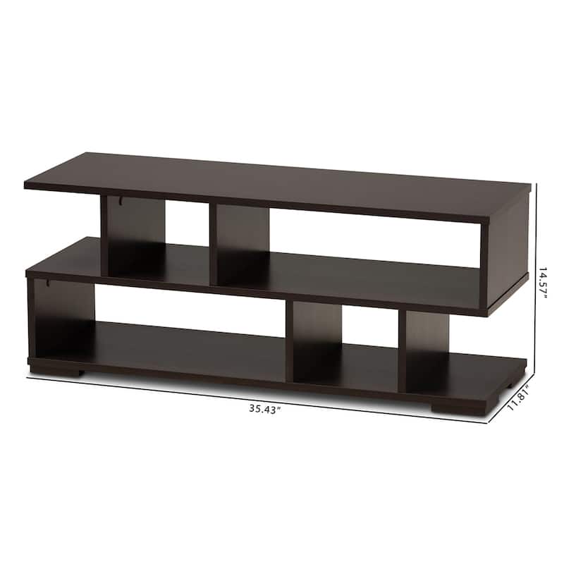 Arne Modern and Contemporary Dark Brown Finished Wood TV Stand - 14.6" High x 35.4" Wide x 11.8" Deep