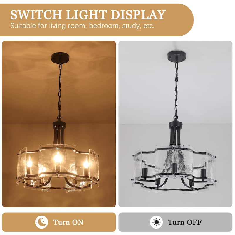 18.9inch modern simple design 5 light pendant with flower metal frame and water ripple glass decorative piece for multiple rooms
