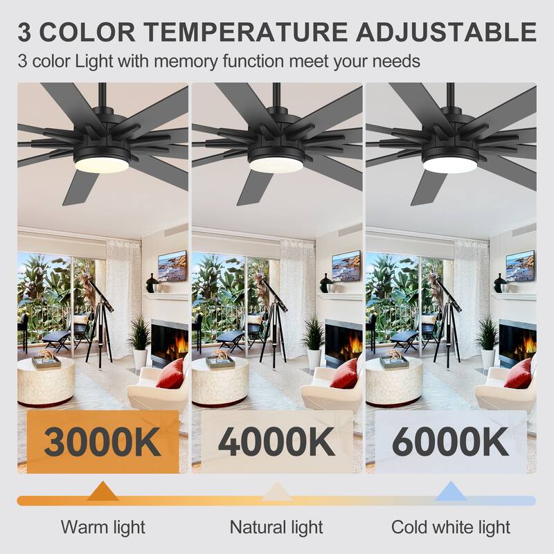 36/42/52/56/72/84-Inch Reversible 3/5/9-Blade Integrated LED Ceiling Fan with Light Remote