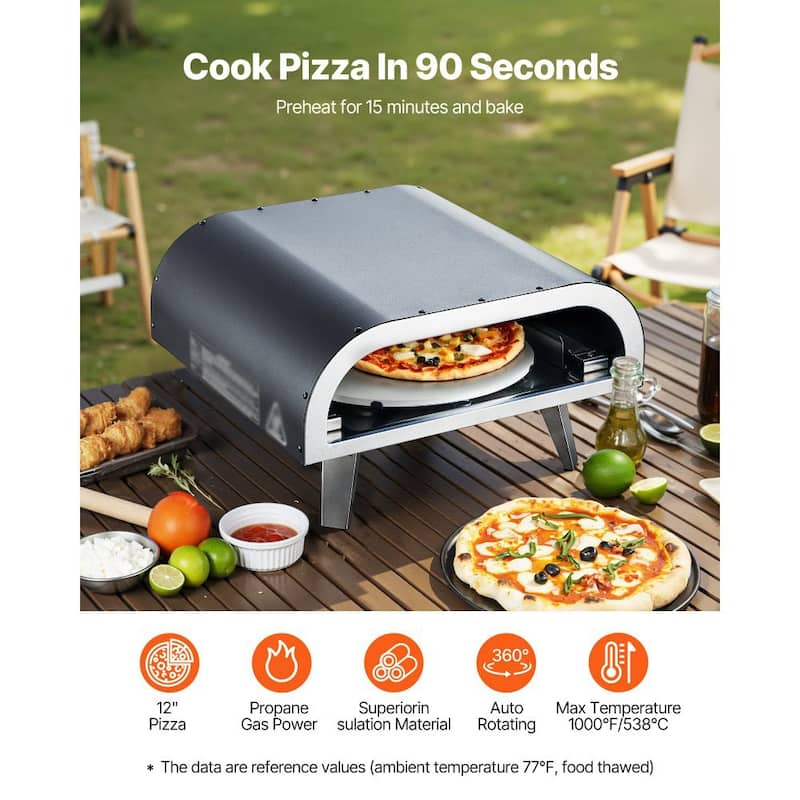Portable Backyard Pizza Oven with Iron Shell and Quick Preheat Rotating Stone for Crispy Pizza - 18.5 x 16.9 x 10.6 in