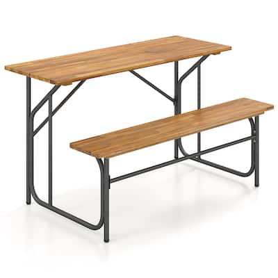 2-Person Picnic Table Bench Set with Acacia Wood Top and Sturdy Metal Frame for Outdoor Spaces - 52" x 32" x 29.5"