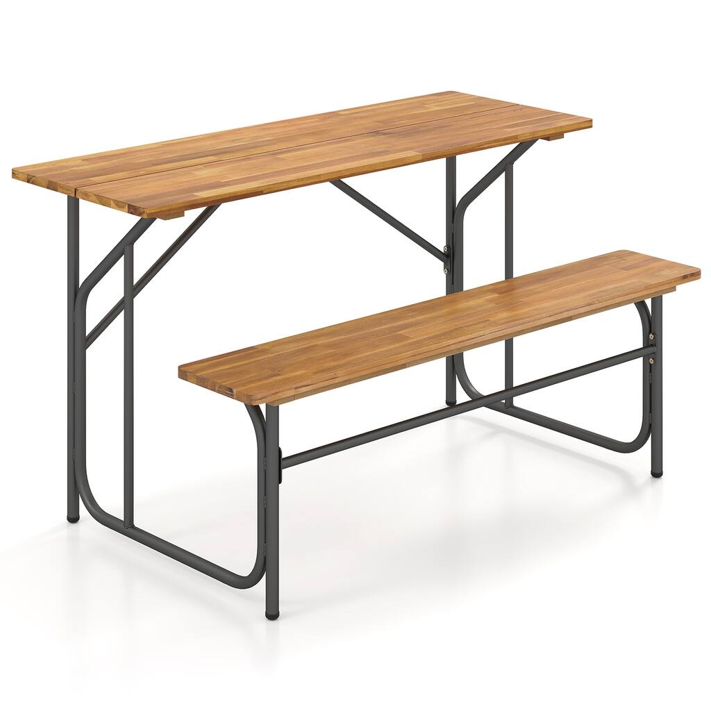 Gymax Patio Table Bench Set for 2 Picnic Table & Loveseat w/Acacia