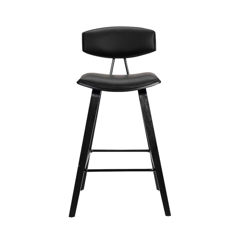 Iron Low Back Fabric Counter Bar Stool with Footrest and Wood Finish - 19” x 16” x 36” (D x W x H)