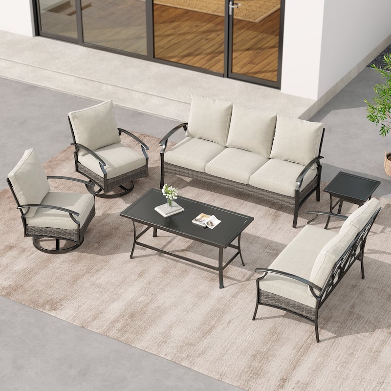 6-Piece Patio Sofa Furniture Set Outdoor Seating Group with Cushions