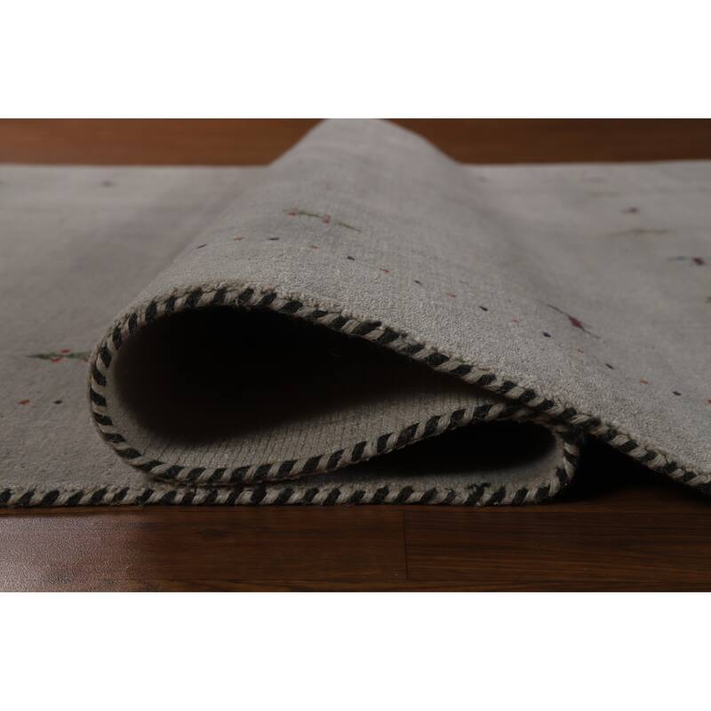 Hand Knotted Oriental 100% Wool Carpet Tribal Animal Pictorial Greys & Charcoal Gabbeh Area Rug - 7' 9'' X 5' 9''