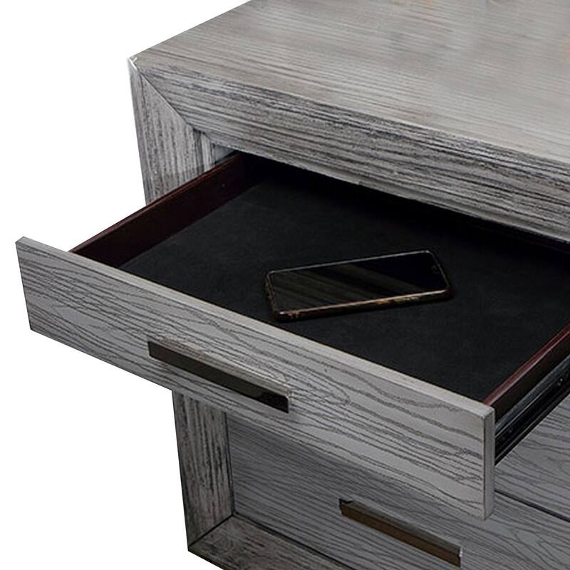 Brushed Gray/Chrome 3 Drawer 26 in. W Nightstand with Inbuilt Charging USB Port