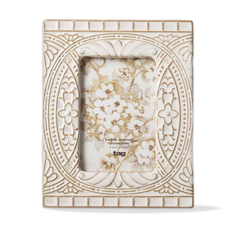 Cirie 4x6 Ivory Ceramic Photo Frame - Decorative Single Image Frame for Everyday Use, Wipe Clean, 9" H x 7" L x 0.75" W