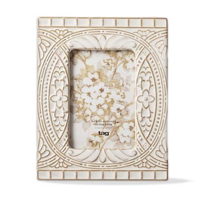 Cirie 4x6 Ivory Ceramic Photo Frame - Decorative Single Image Frame for Everyday Use, Wipe Clean, 9" H x 7" L x 0.75" W