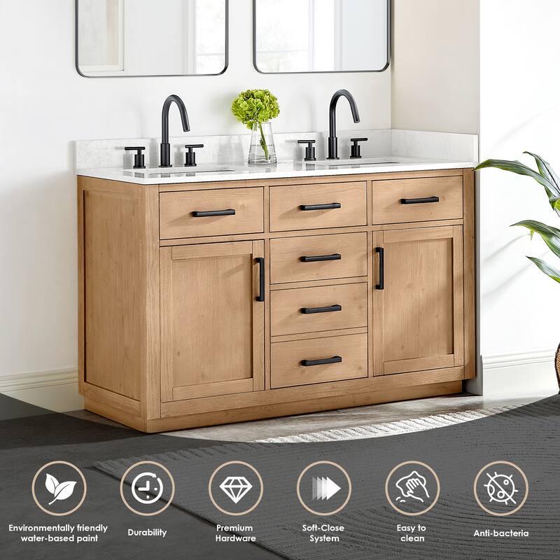 Altair Gavino Bath Vanity with Grain White Composite Stone Top and Mirror