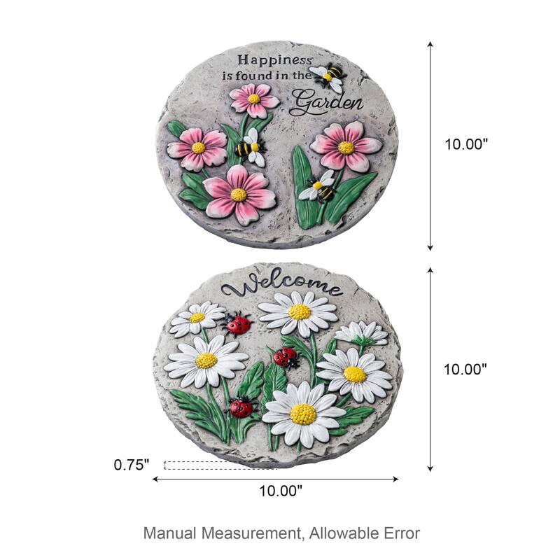 Glitzhome 2-Piece Cement Flower Textured Stepping Stones Garden Decor - 10 in