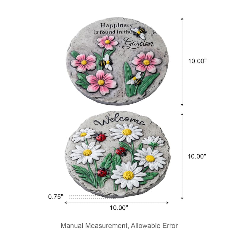 Glitzhome 4-Piece Cement Flower Textured Stepping Stones Garden Decor - 10 in