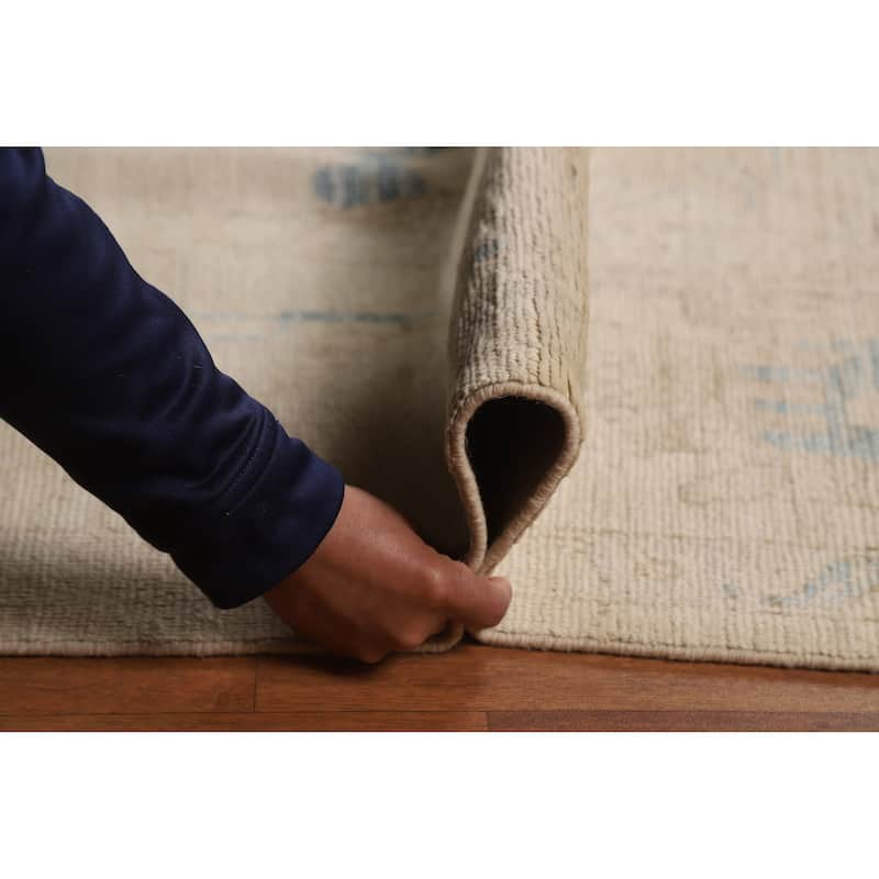 Hand Knotted Oriental 100% Wool Carpet Transitional All-Over Beige & Ivories Oushak Area Rug - 12' 0'' X 9' 0''