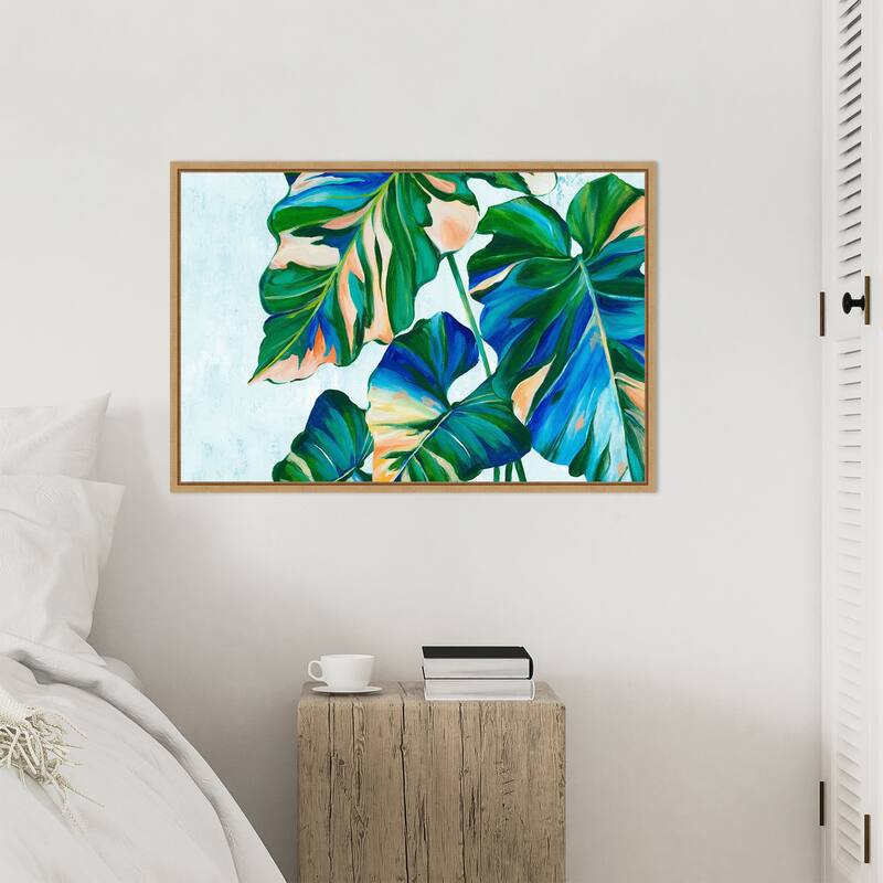 Blue Tropical Leaves I by Alex Black Framed Canvas Wall Art Print ...