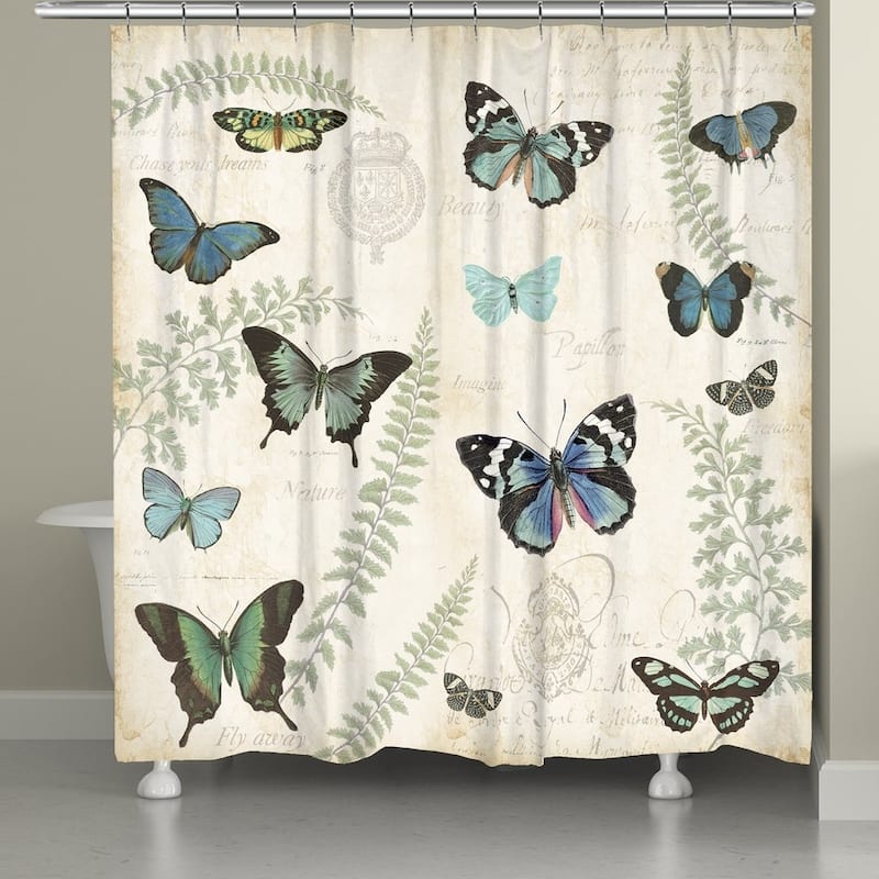 Laural Home Butterfly Naturelle Shower Curtain