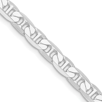 Curata 925 Sterling Silver Rhodium 7mm Flat Mariner Anchor Chain Necklace for Men