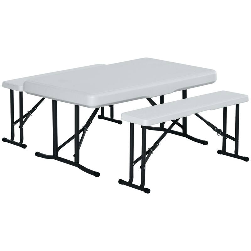 3-Piece Folding Picnic Table Set Polypropylene Plastic Steel Frame Outdoor Portable Table and Benches - White