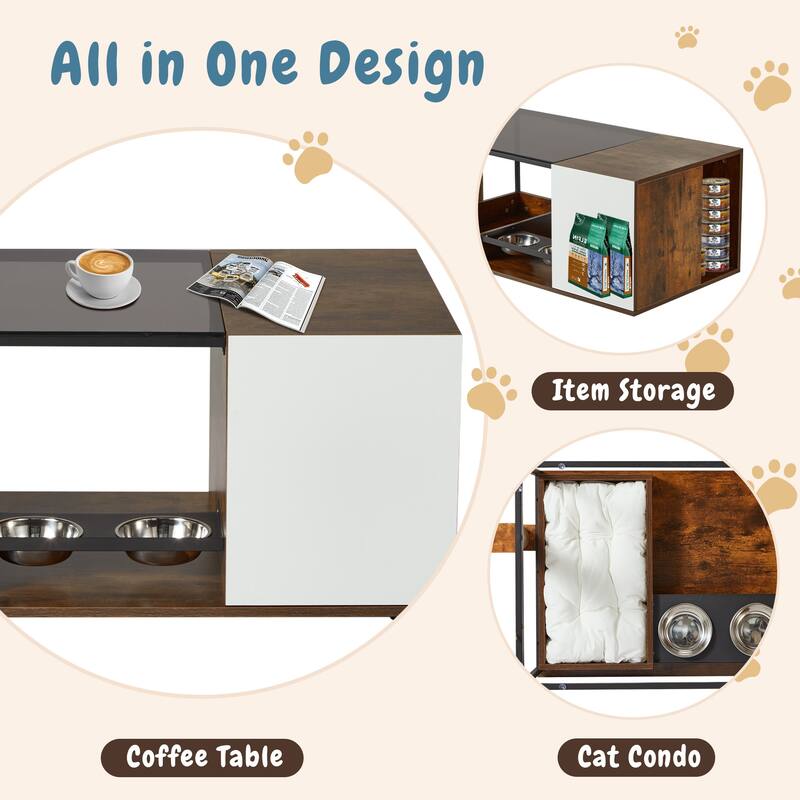EROMMY Cat Coffee Table: Stylish End Table with Scratching Post, Feeding Station, and Cat Condos for Living Room