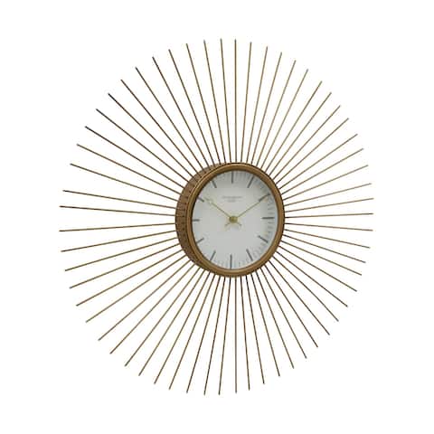 Offex Large 30" Retro Starburst Metal Wall Clock - Golden Brass