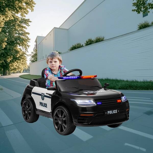 slide 2 of 11, Battery-Powered Kids Electric Ride-On Police Car with Siren, Parental Remote Control, Adjustable Speeds, and Spring Suspension Black
