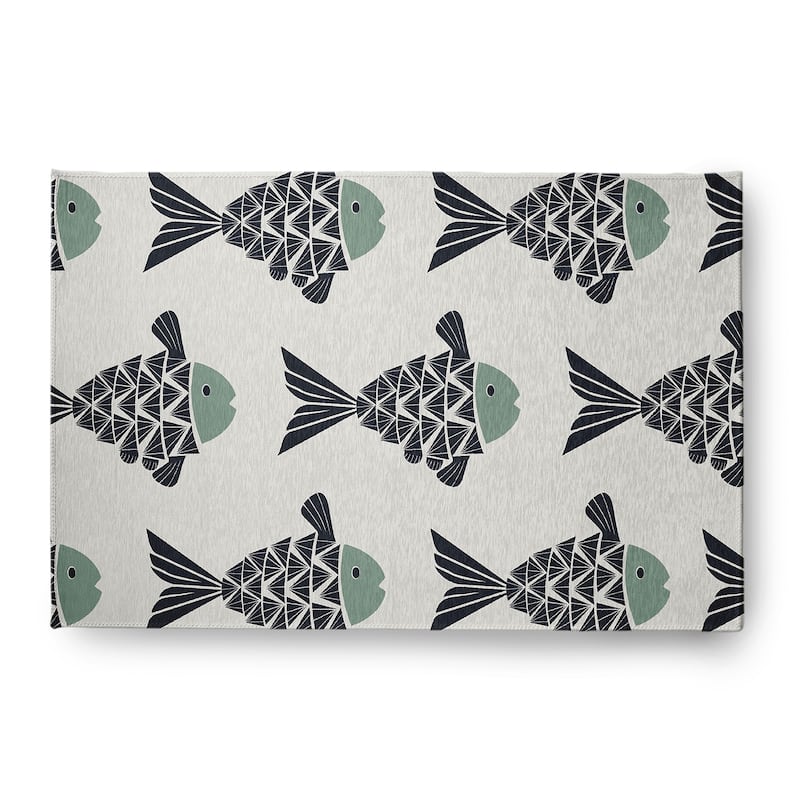Fish Tales Nautical Chenille Rug - Sage - 4' x 6'