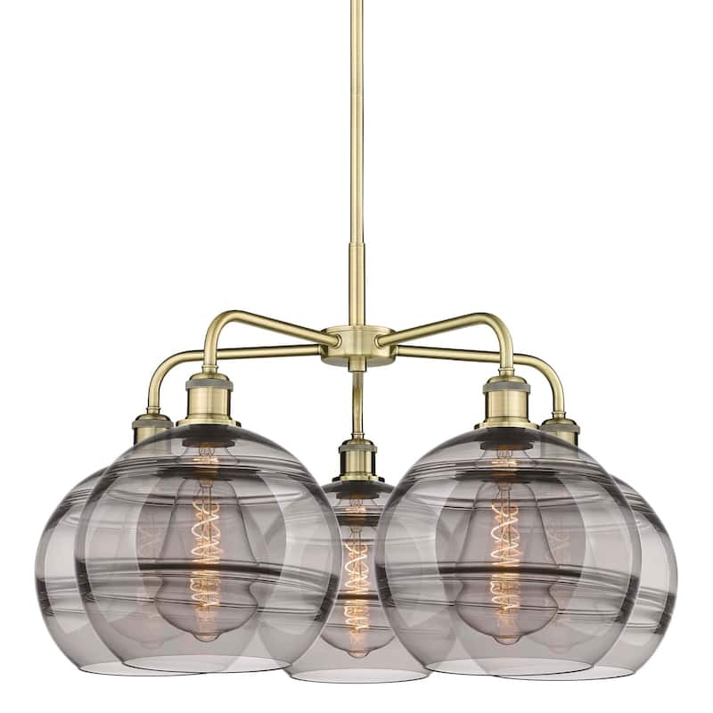 Innovations Lighting 516-5CR-18-28 Rochester Chandelier Rochester 5 - Antique Brass / Light Smoke