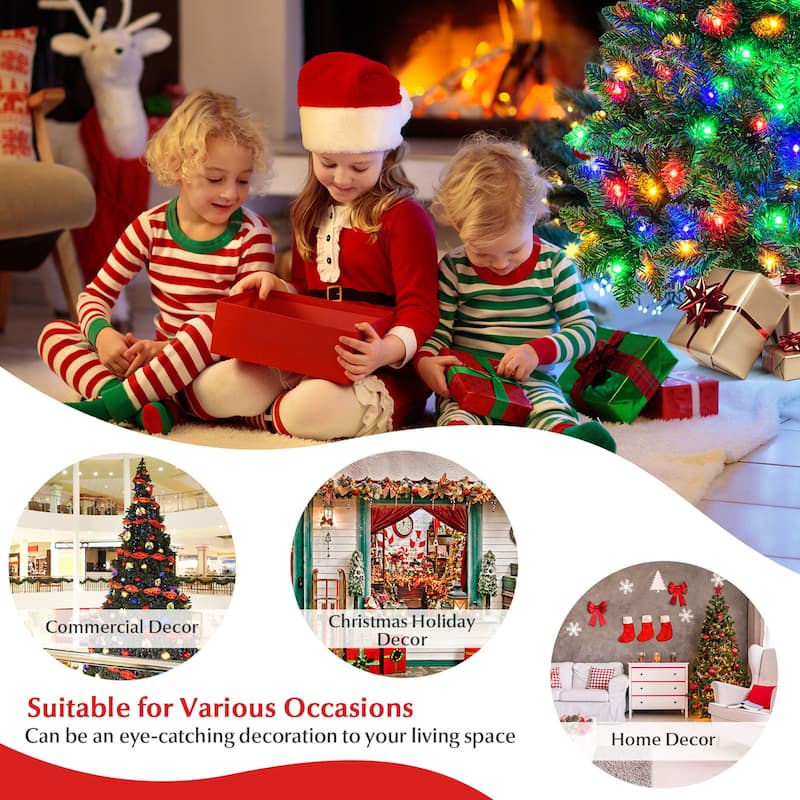 Gymax 6.5ft Pre-Lit Pencil Christmas Tree Hinged PVC Tree w/ 250