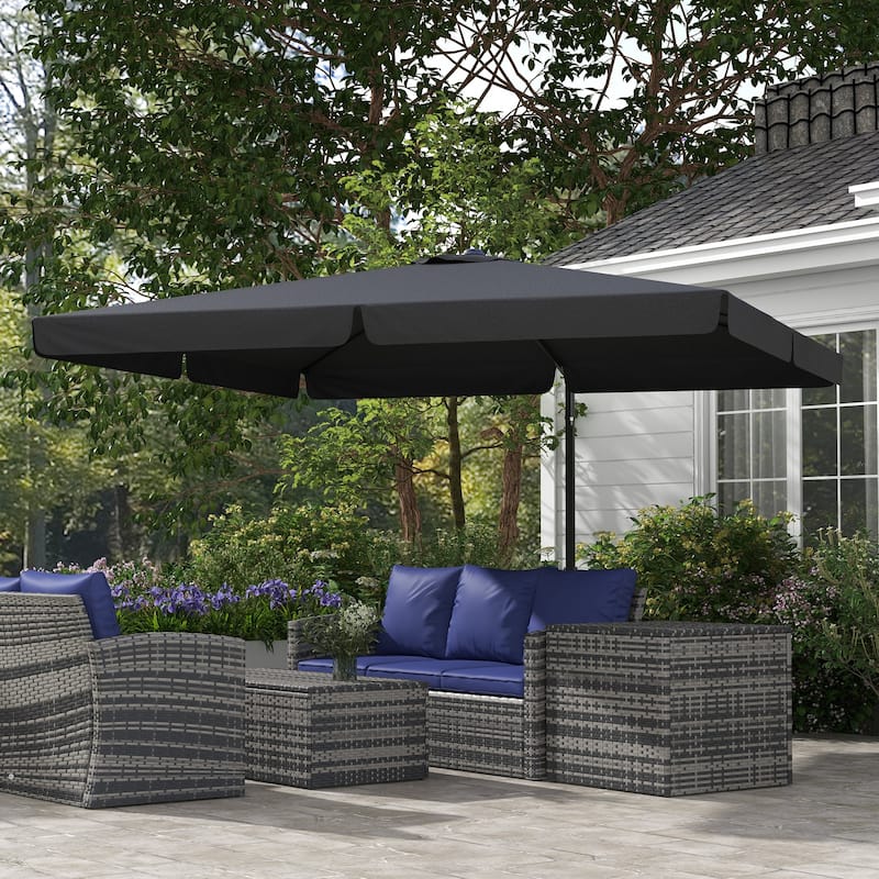 Hanging Patio Parasol, Square Parasol with Tilt Crank Cross Base Aluminum Pole and Vents for Garden Pool, Backyard, Gray - Pink