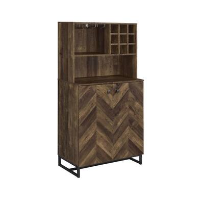 Wooden Wine Cabinet with Wine Rack in Rustic Oak and Herrinbone Finish