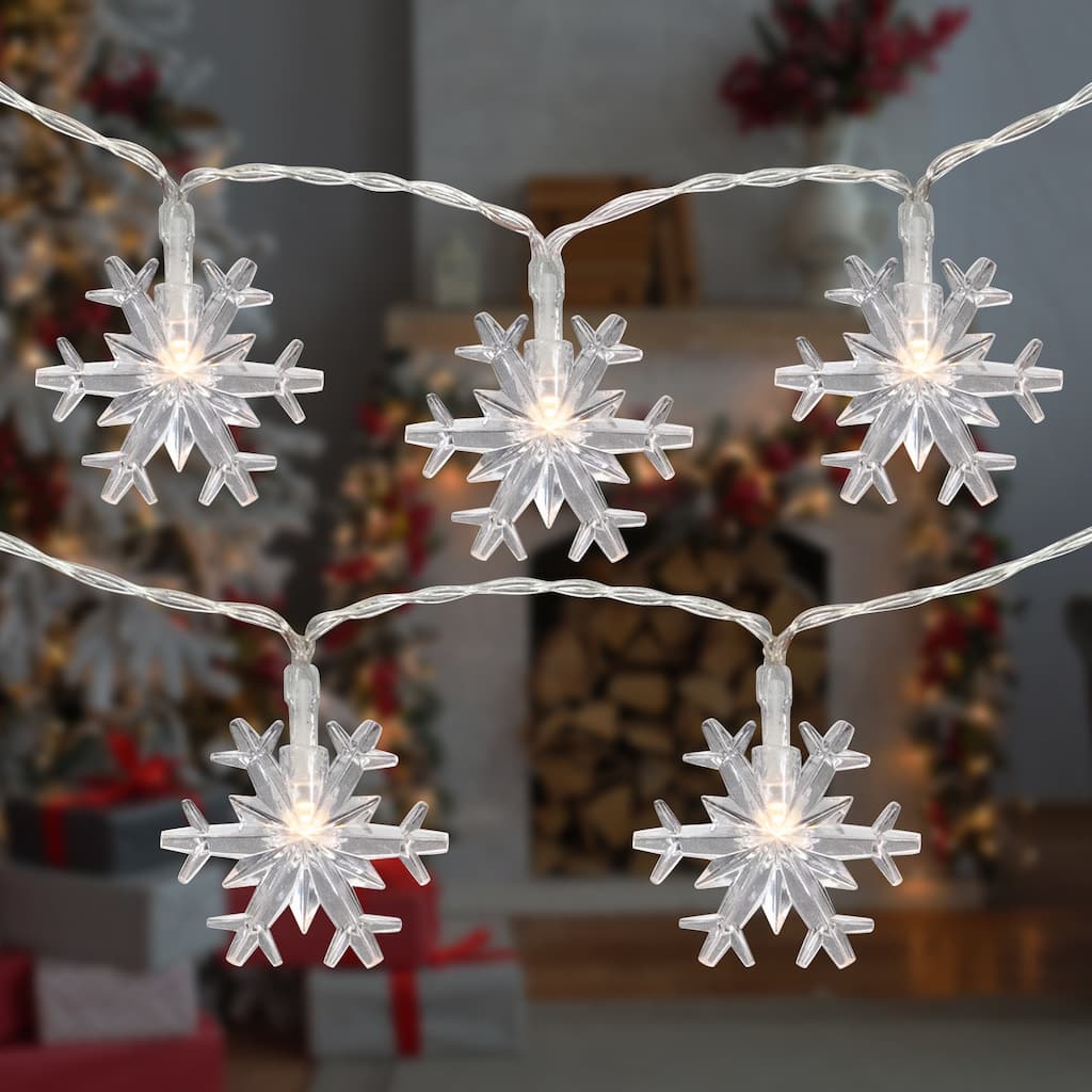 10-Count LED Snowflake Christmas Fairy Lights 4.25ft Copper Wire