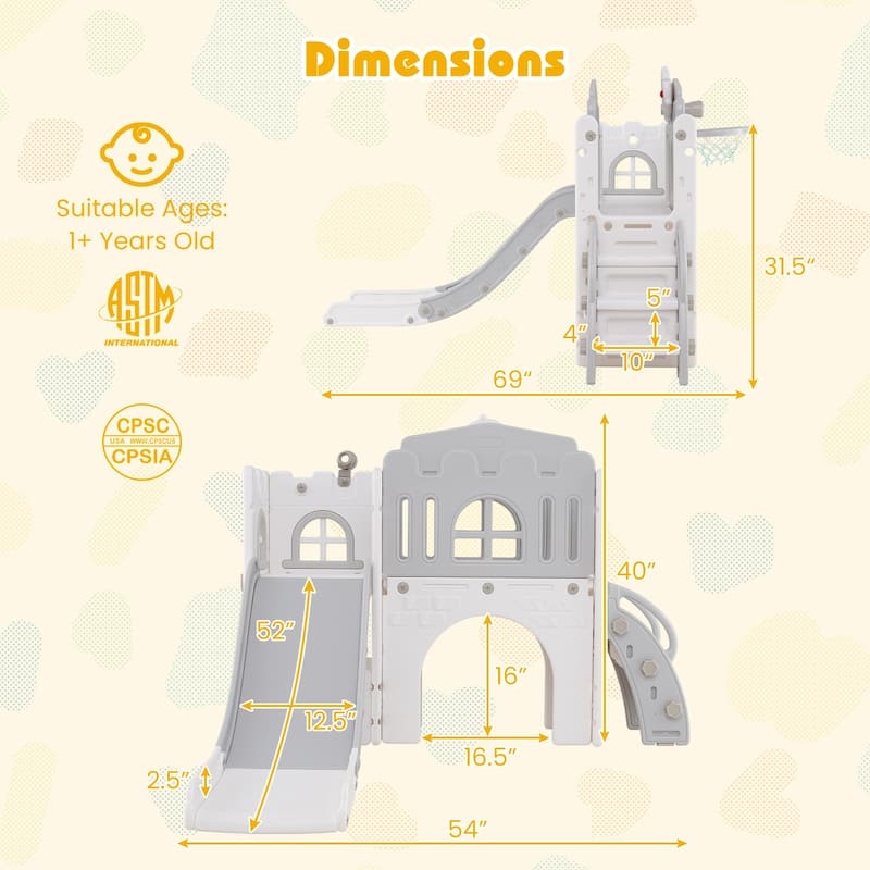 9 in 1 Toddler Slide and Climber Playset with Basketball Hoop Tunnel and Storage Indoor Outdoor Playground for Kids
