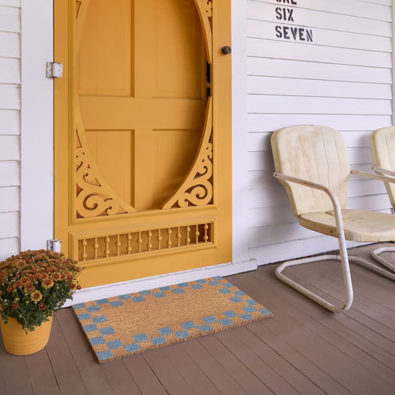 Checkerboard Border Geometric 18" x 30" Doormat - 18" x 30"