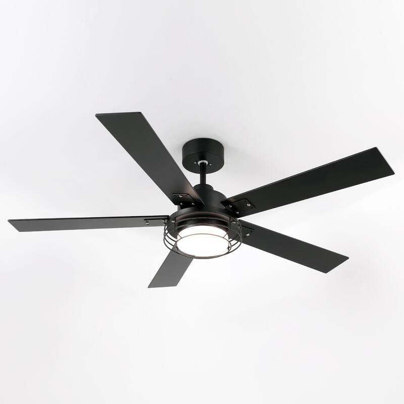 52-inch Industrial Black DC Motor Downrod Ceiling Fan with LED Light and Remote Control