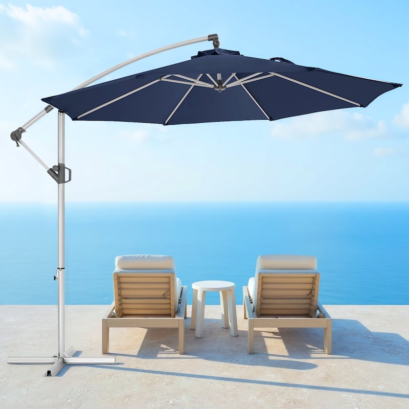 120" Patio Umbrella with Upgraded Aluminum Frame,Cantilever Hanging Market Umbrella with Base Included,UV Resistant - Blue
