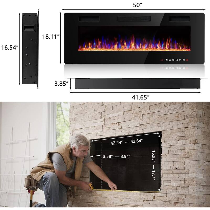 Bossin 30 to 72 inch Electric Fireplace Ultra-Thin and Silence Linear Recessed Wall Mounted Fireplace with Remote Control