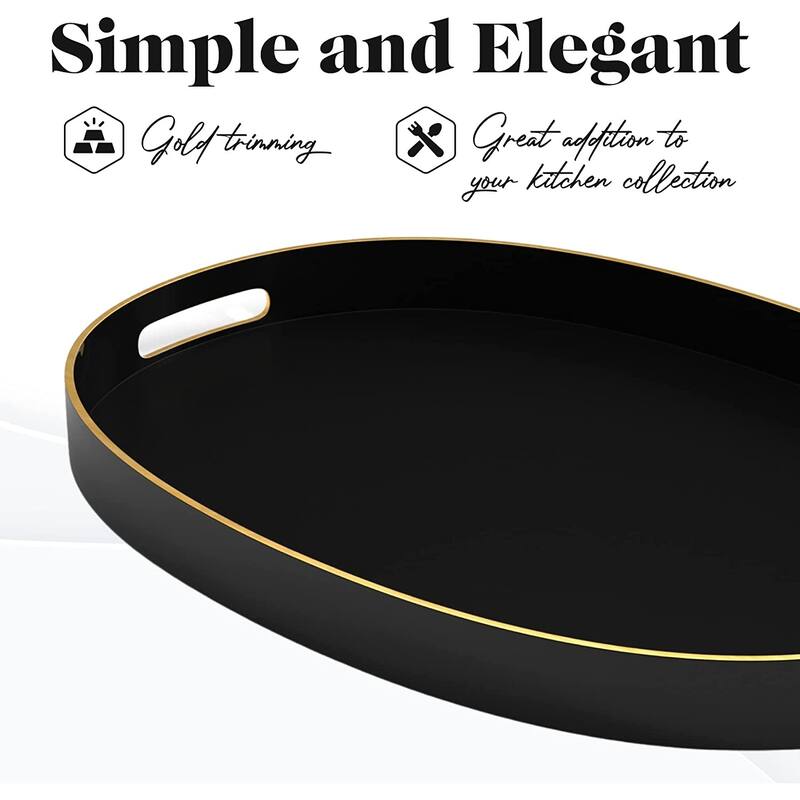 American Atelier Serving Oval Tray with Gold Trimming Handles - 15.3 x 10.6 in