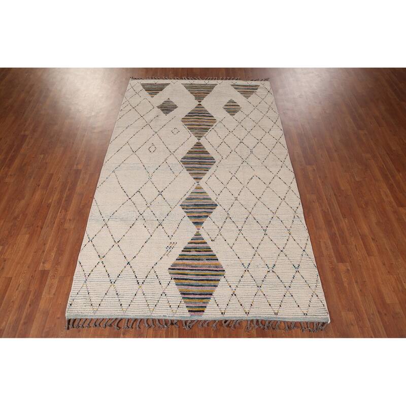 All-Over Trellis Moroccan Oriental Area Rug Hand-Knotted Wool Carpet - 5'11"x 9'5"