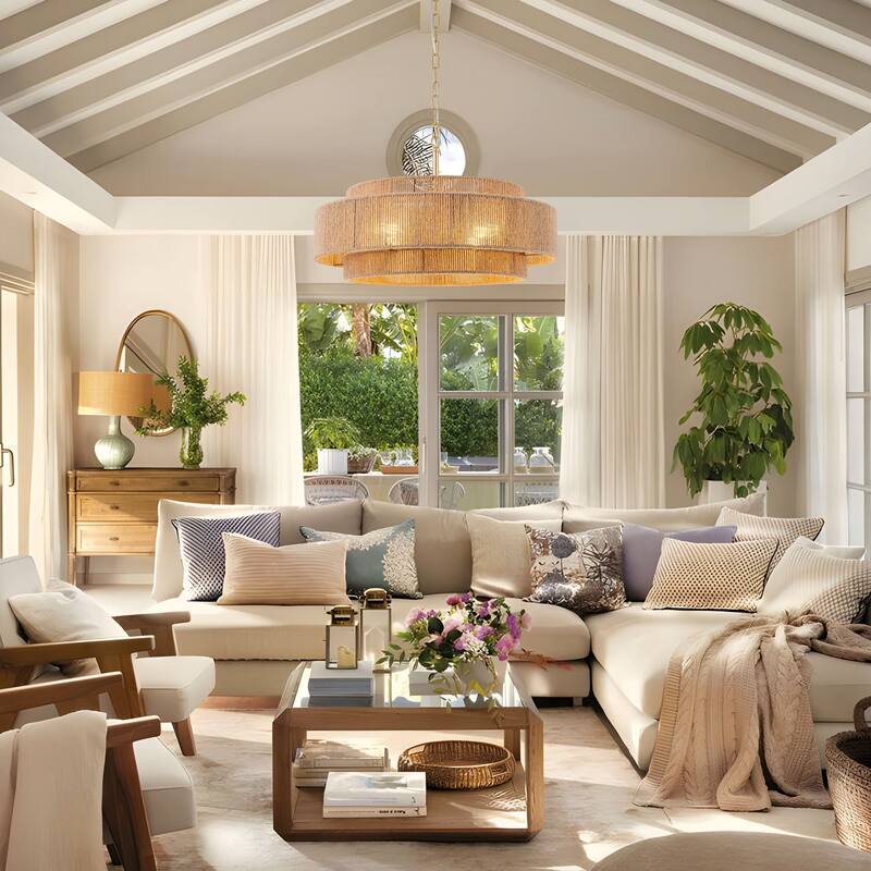 Starsky 4-light Rattan Hand-Woven Hemp Rope Chandelier