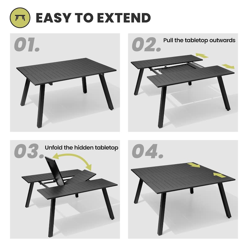 Outdoor All-Weather Aluminum Patio Square Dining Table with Umbrella Hole