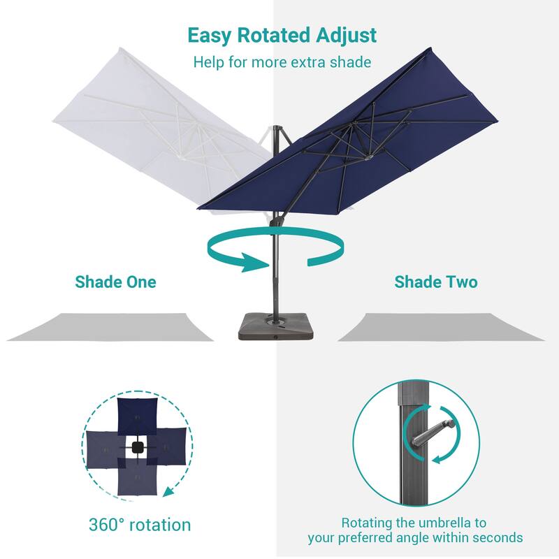 BONOSUKI Outdoor 11.5x9FT Cantilever Patio Umbrella 360 Rotation w/Base