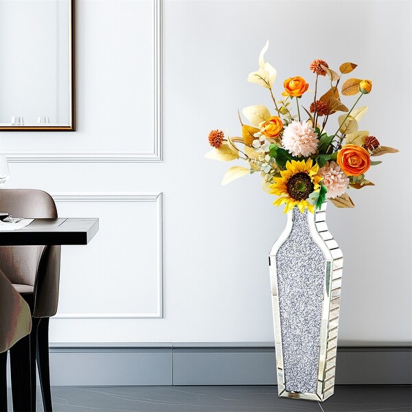 Glam Tall Floor Vase, Crushed Diamonds, Silver Mirrored - Bed Bath