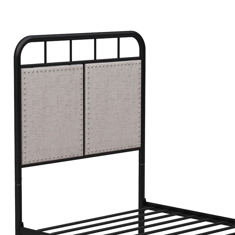 Twin Size Linen Upholstered Platform Metal Bed Frame with fabric Headboard and Footboard