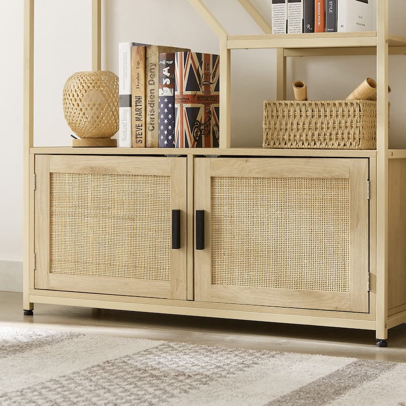 Rattan bookshelf 5 tiers Bookcases Storage Rack - 39.4’’w x 13.8’’d x 75.6’’h