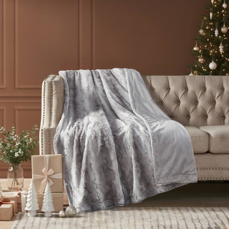 Madison Park Zuri Faux Fur Blanket - 90x90" - Grey