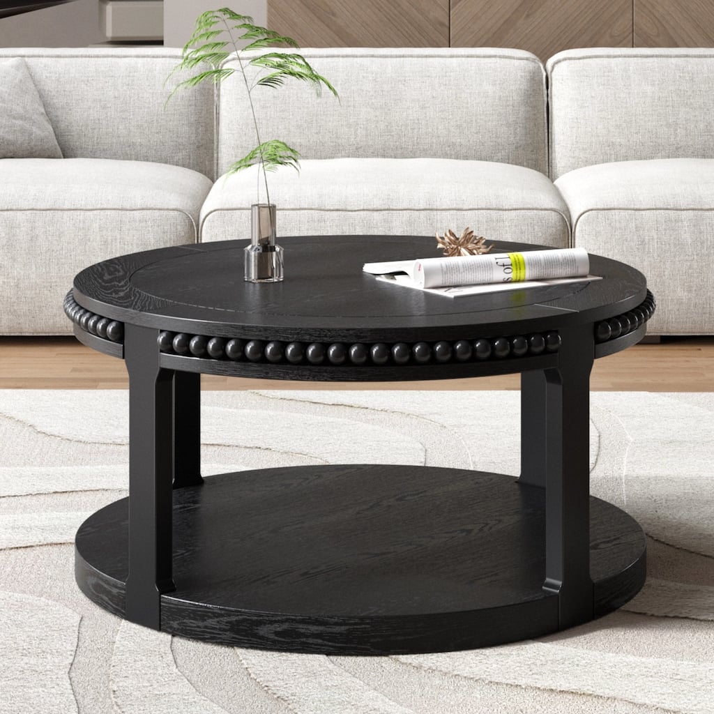 31.5" Round Solid Wood 2-Tier Coffee Table