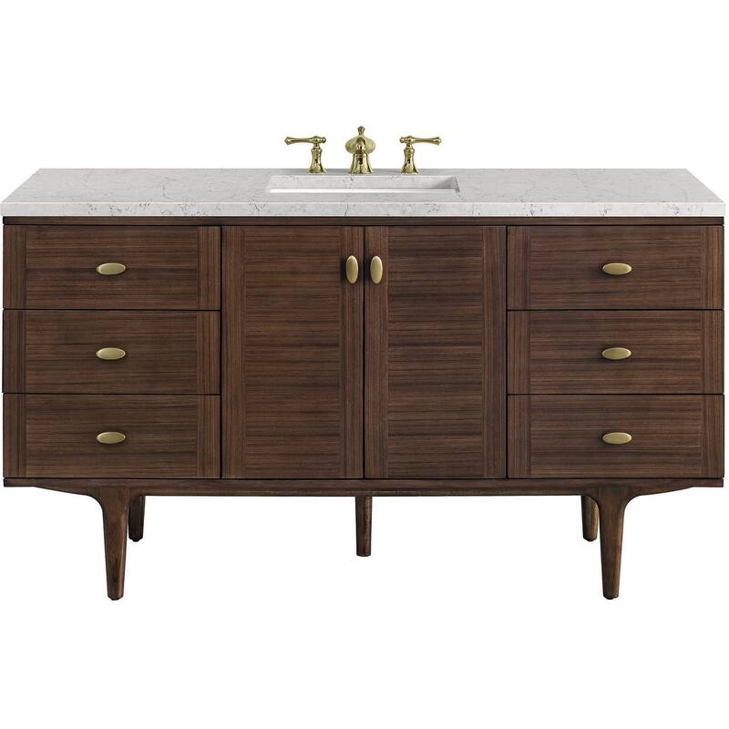 James Martin Vanities 670-V60S-FEJP Amberly 60" Wall Mounted or Free - Mid-Century Walnut - Walnut Finish