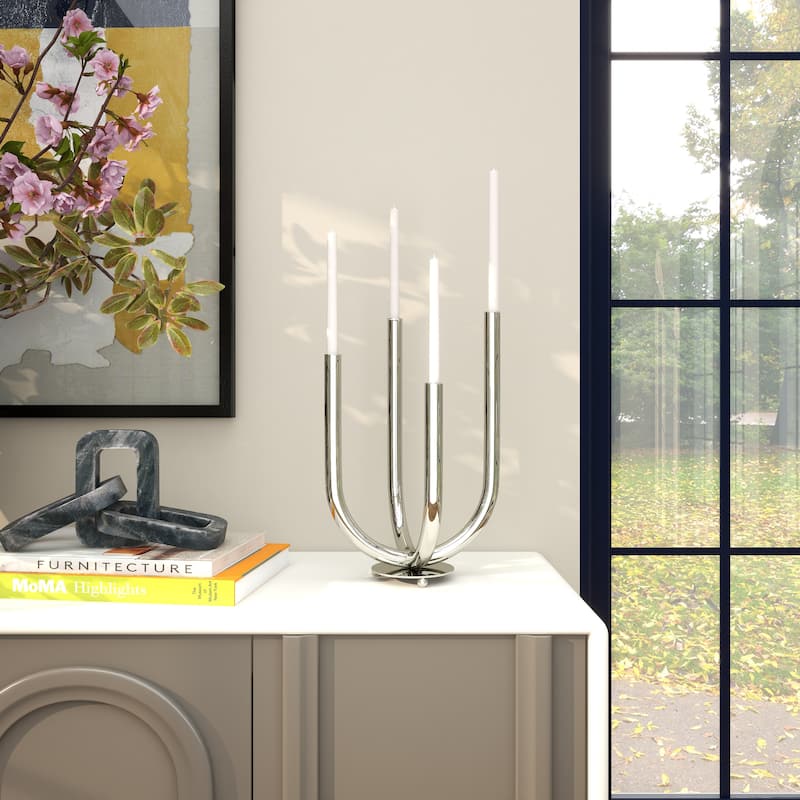 Stainless Steel Metal Abstract U-Shaped Candelabra - Silver - Roche River Decor