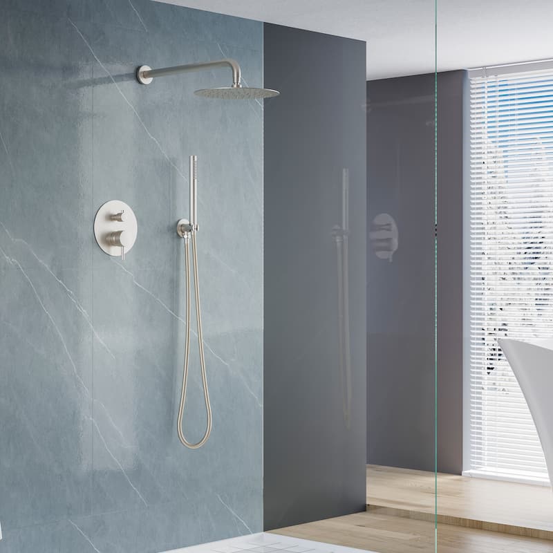 10 in. Shower System Shower Head With Hand shower And Pressure Balance Valve,Brushed Nickel - Brushed Nickel