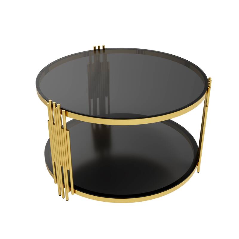 Glass Coffee Table Set of 3, Includes 1 Coffee Table & 2 End Tables, Luxury Living Room Table Set with Glass Top and Lower Shelf