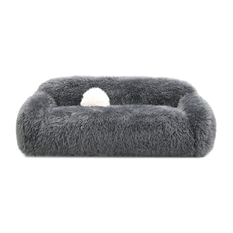 Furniture of America Cynra Modern 2-Piece Faux Fur Sofa Set with Ball Pillows